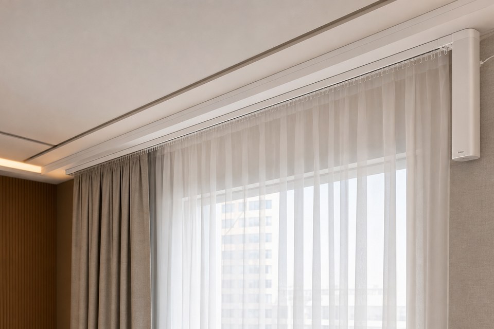 Motorized curtain tracks and electric cornices